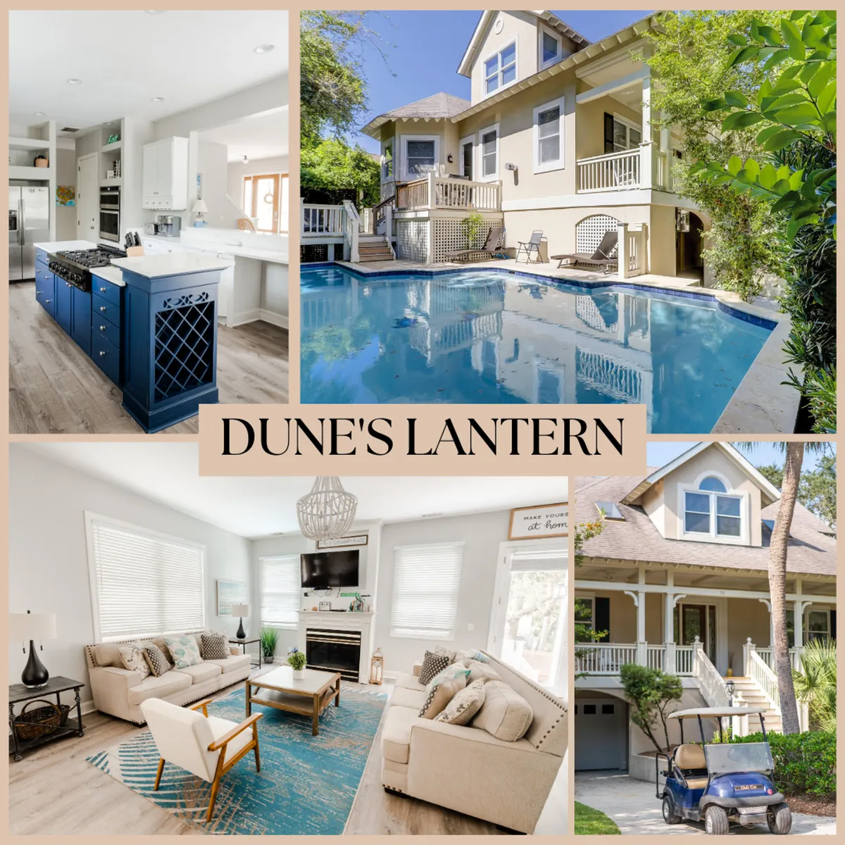 An inviting exterior view that features the swimming pool, visible kitchen island through glass, and comfortable living room seating. The architecture hints at the home's layout, suggesting easy transitions from inside storage spaces to outdoor fun.